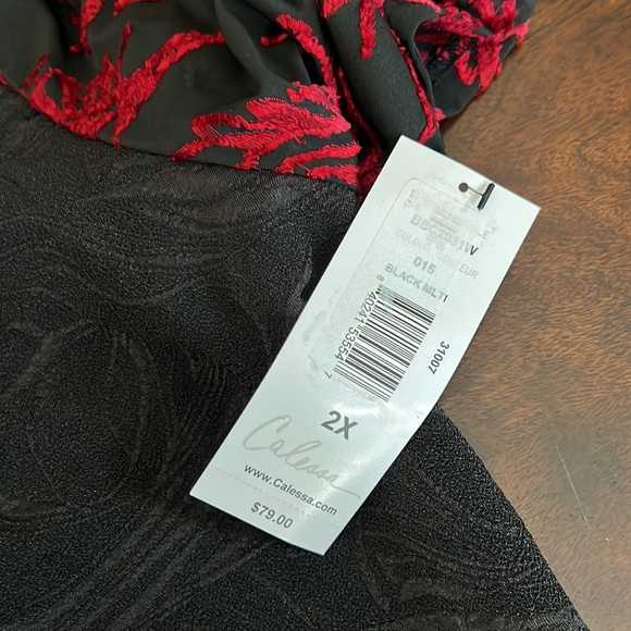 Calessa Patchwork Tie Dye Burnout Knit Cowl Neck 3/4 Sleeve Asymmetrical Tunic. - Picture 12 of 12